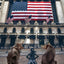 Fearless girl with Bear and Bull and US Flag Poster
