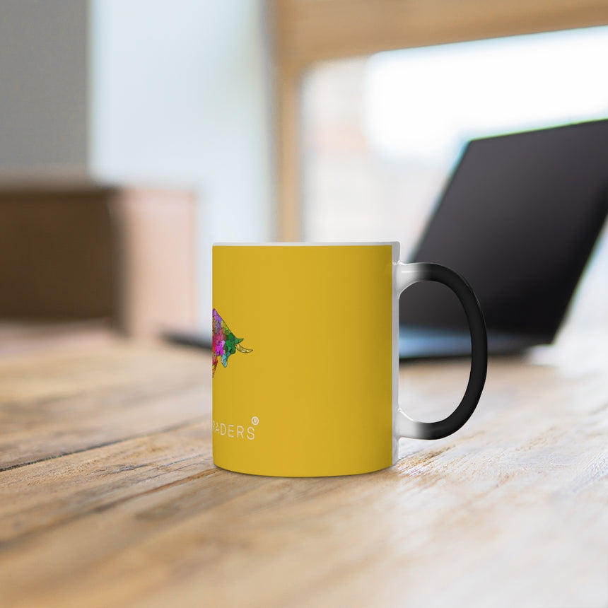 Yellow Color Changing Mug with Mosaic Bull